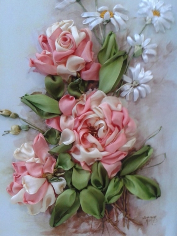 Розы и ромашки по картине Сани Эймс