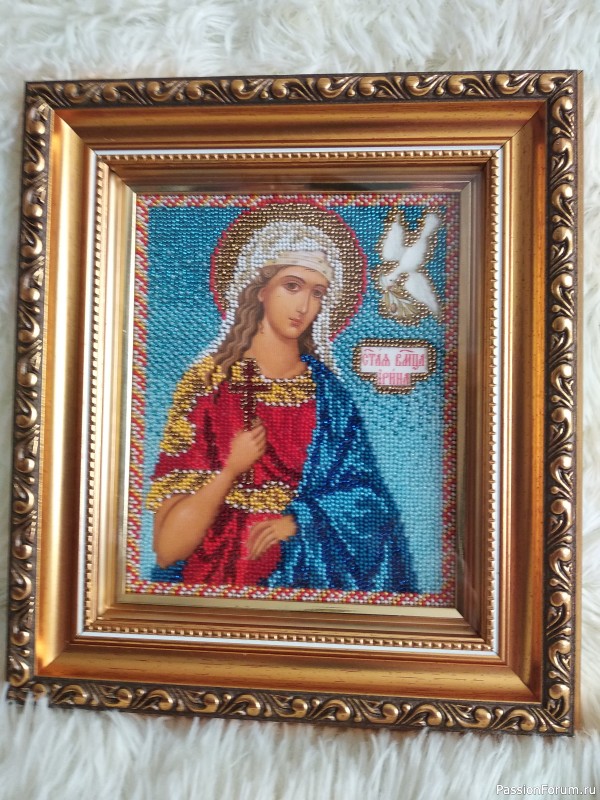 Икона "Святая Ирина" вышитая ювелирным бисером