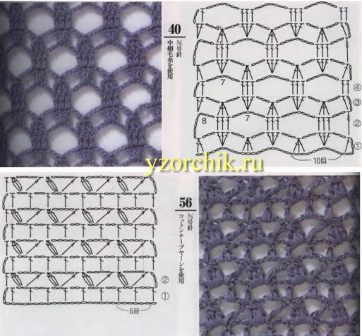 Узоры "сеточка " крючком.