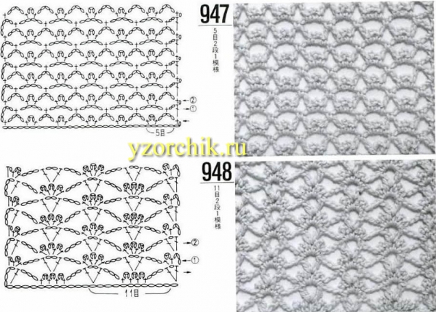 Узоры "сеточка " крючком.
