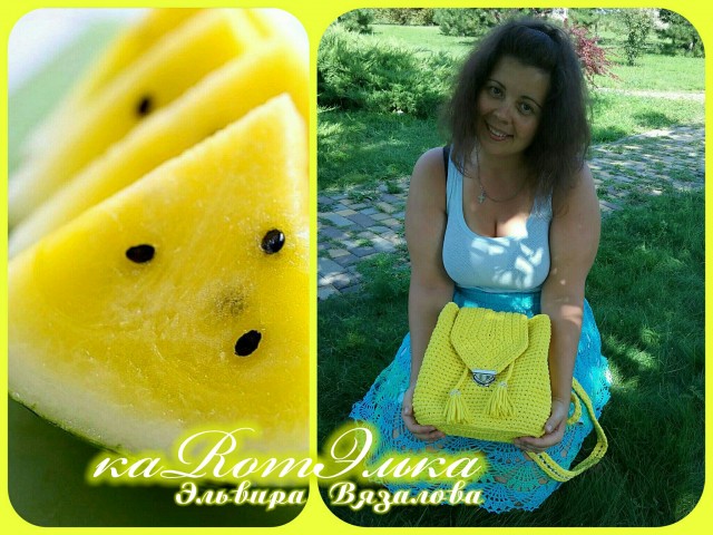 Солнечный вязаный рюкзак от мастерицы Эльвиры Вязаловой