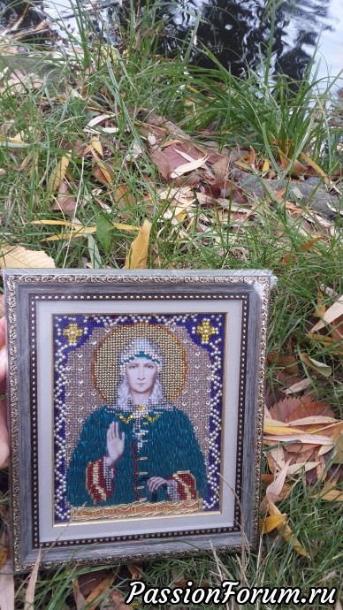 Святая Ксения перербуржская. Вышивала в подарок подруге. Работа мягкой канителью и стразами Святая Ксения перербуржская. Вышивала в подарок подруге. Работа мягкой канителью и стразами