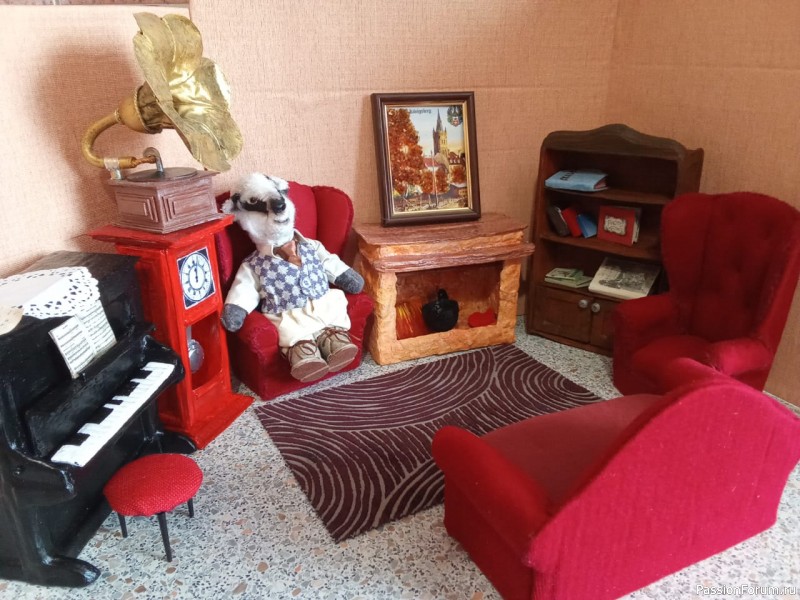 Берлога брутального Барсука, гостиная, продолжение (миниатюрная мебель для кукол и тедди)