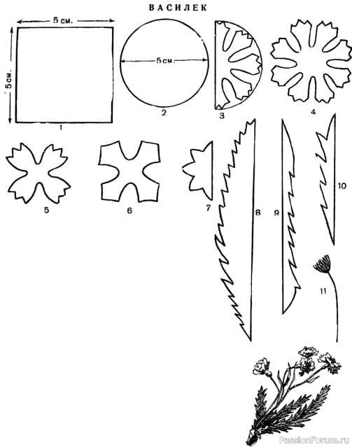 Синий василек из фоамирана. Шаблоны