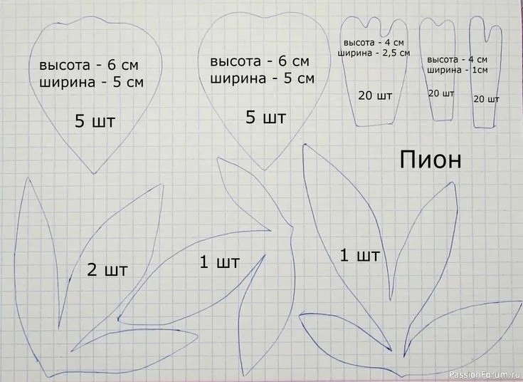 Пионы из фоамирана. Шаблоны