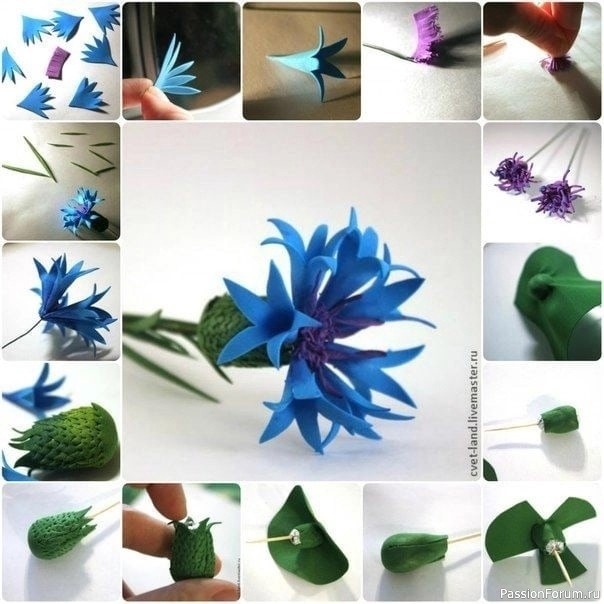 Синий василек из фоамирана. Шаблоны