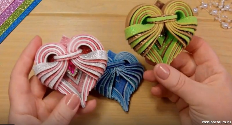 Ёлочные игрушки или магнитики Сердечки. Видео МК