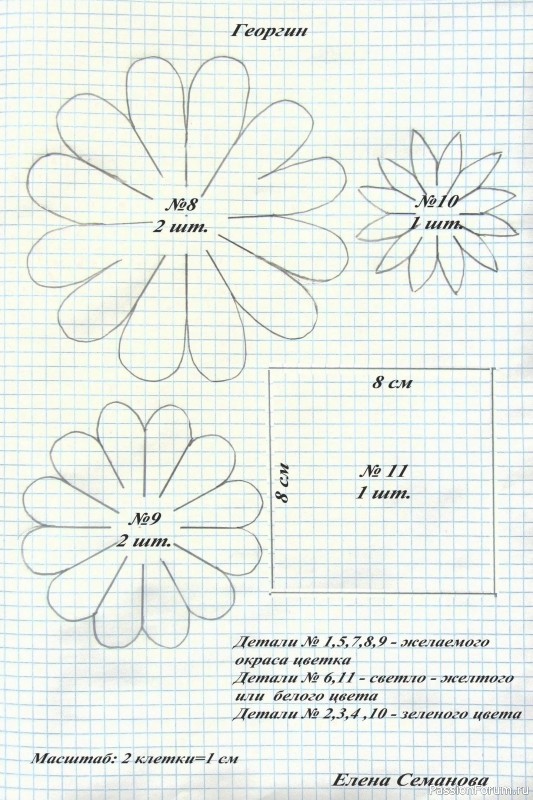 Георгины из фоамирана. Шаблоны