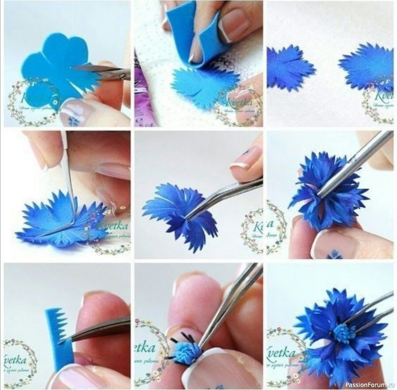 Синий василек из фоамирана. Шаблоны