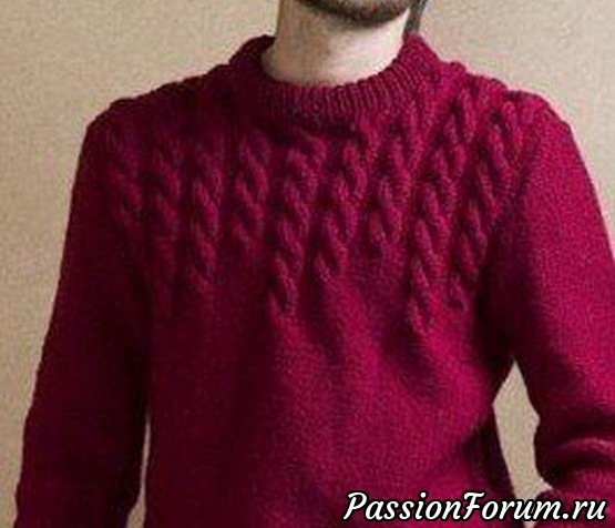 ​Мужской свитер с узорами из кос. Описание
