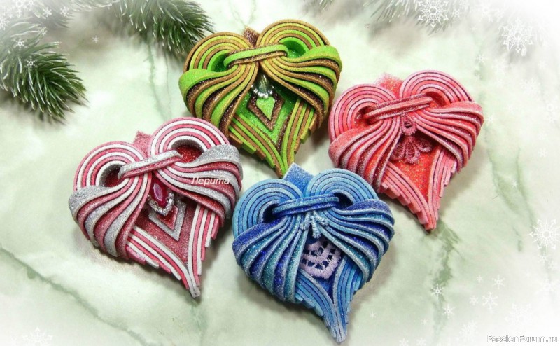Ёлочные игрушки или магнитики Сердечки. Видео МК