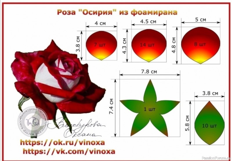 Розы из фоамирана. Шаблоны