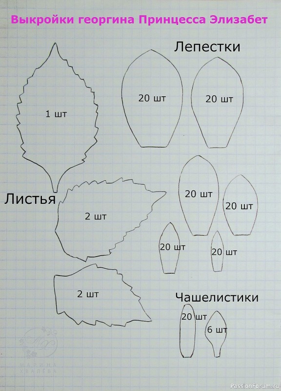 Георгины из фоамирана. Шаблоны