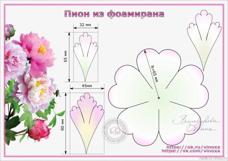 Пионы из фоамирана. Шаблоны