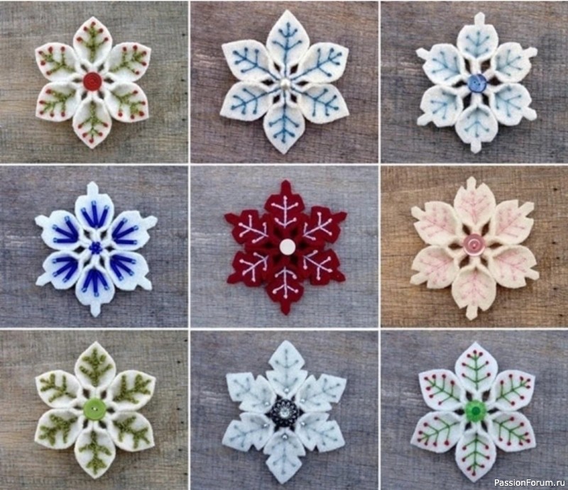 Снежинки из фетра. Идеи и шаблоны.