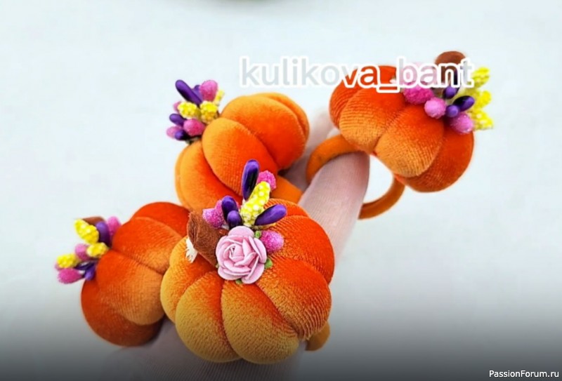 Резинки для волос «Тыквы» из бархата. Видео МК