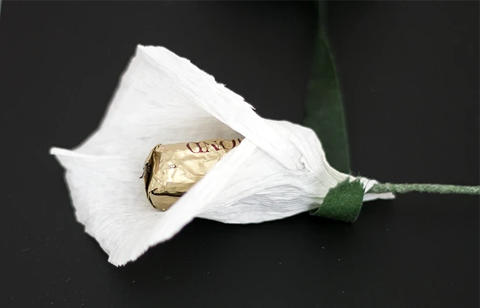 Цветы из гофрированной бумаги с конфетами: мастер-класс