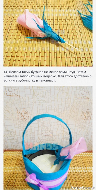 Букет из конфет - розовые бутоны в ведерке