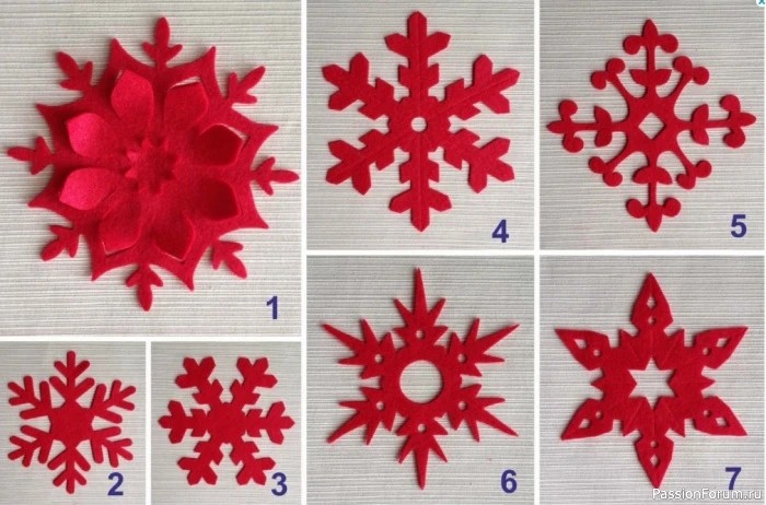Снежинки из фетра. Идеи и шаблоны.