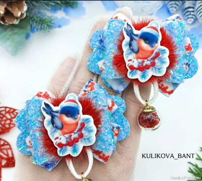 Зимние бантики &laquo;Снегири&raquo;!. МК