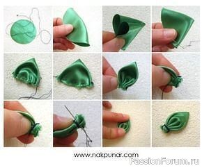 Листочки из атласных лент