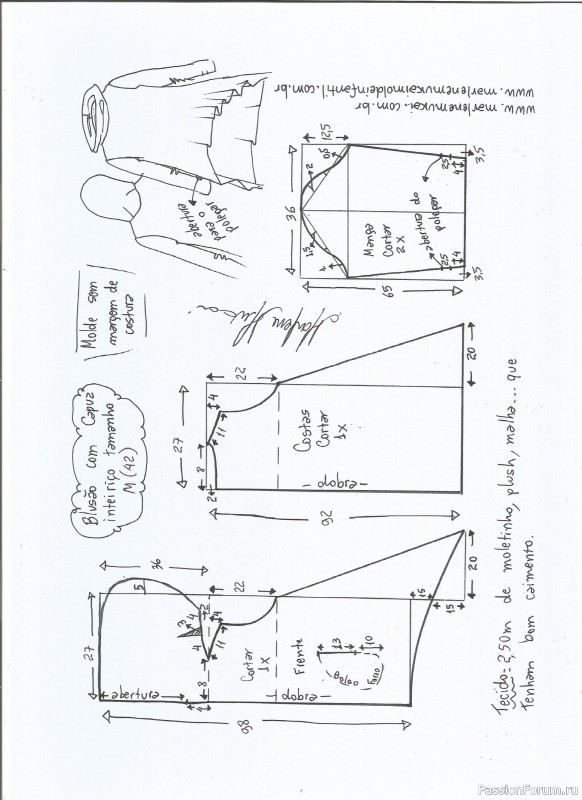 Удлиненная толстовка с капюшоном. Выкройки