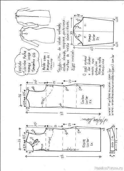 Велюровое платье в размерах 36 - 48. Выкройки