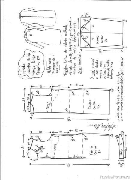 Велюровое платье в размерах 36 - 48. Выкройки