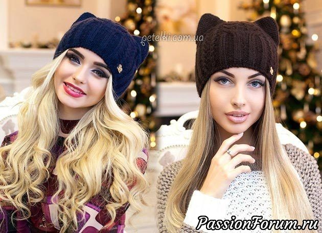 Женская шапка "Кошка". Описание и схема