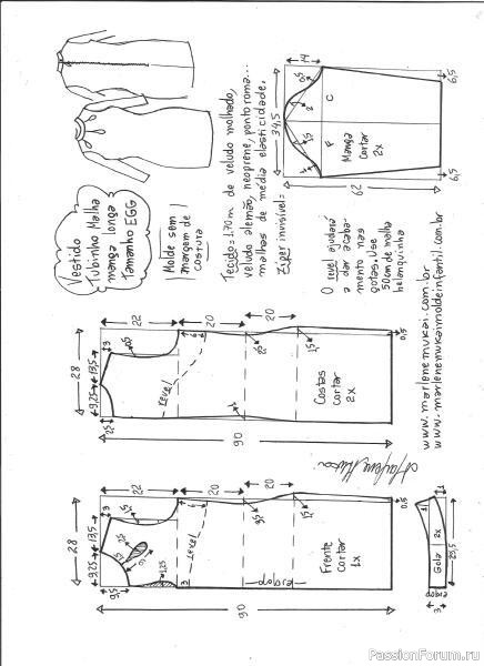 Велюровое платье в размерах 36 - 48. Выкройки