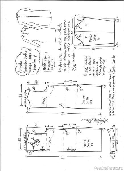 Велюровое платье в размерах 36 - 48. Выкройки