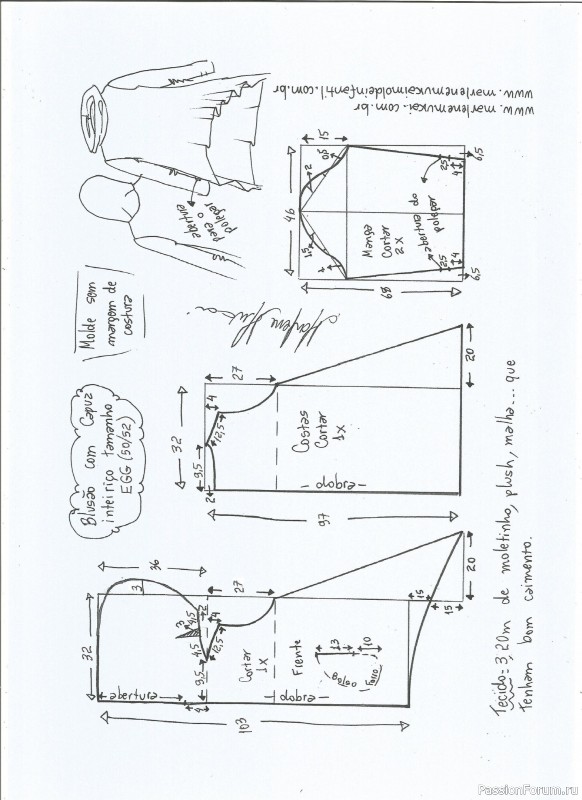 Удлиненная толстовка с капюшоном. Выкройки