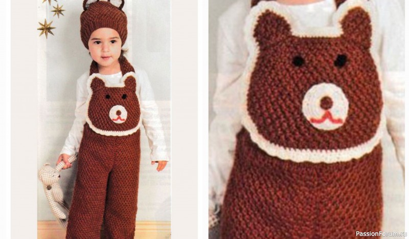 Детский комбинезон спицами «Мишка» 4-5 лет