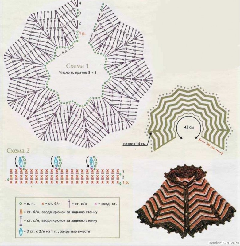 Вязаное детское пончо. Схема