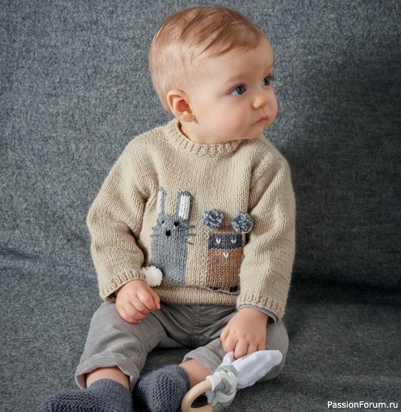 Детский свитер спицами с жаккардовым узором