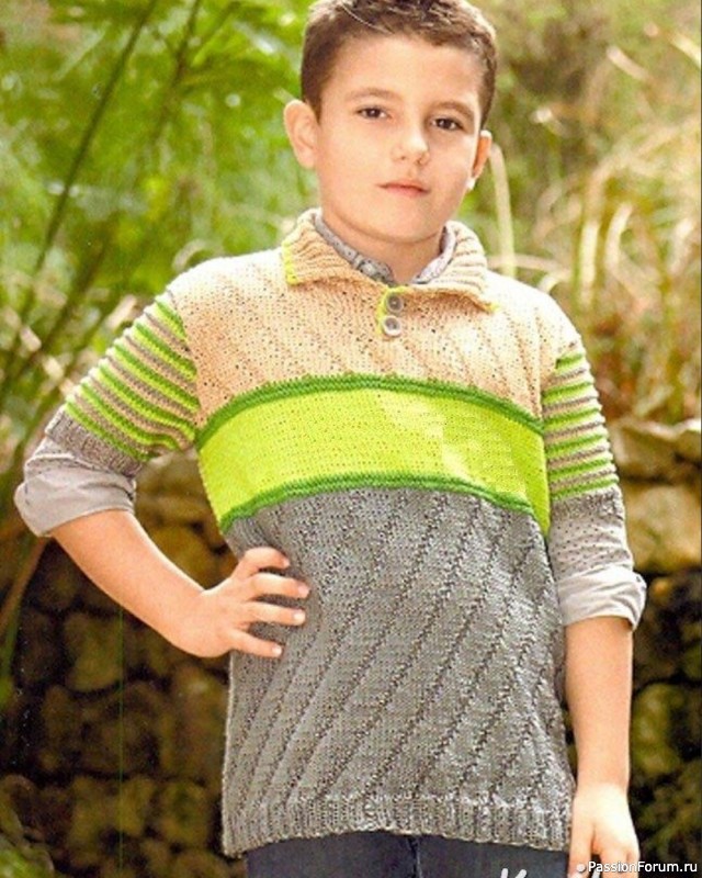 Джемпер для мальчика связан спицами. Описание