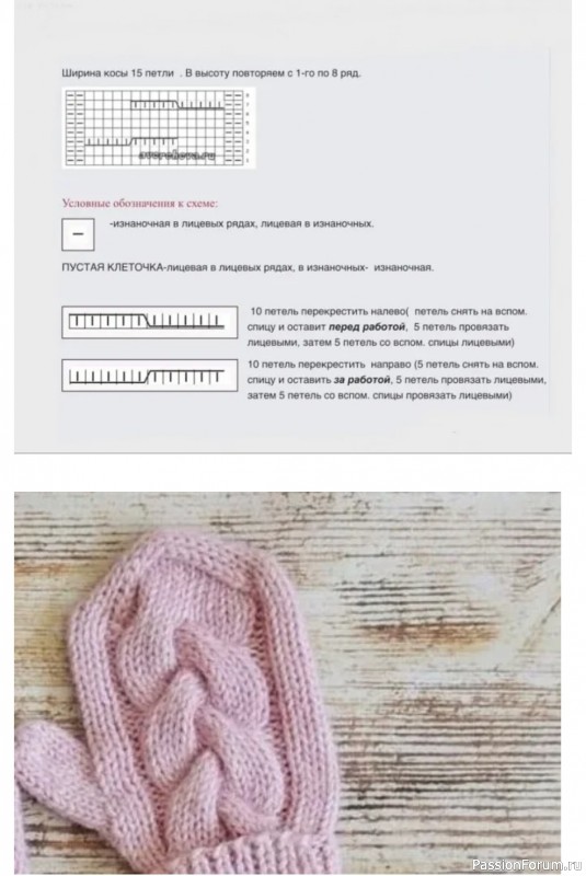 Детские варежки узором "косы". Описание