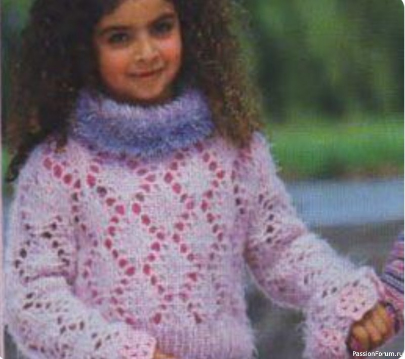 Ажурный розовый пуловер вязание для девочки