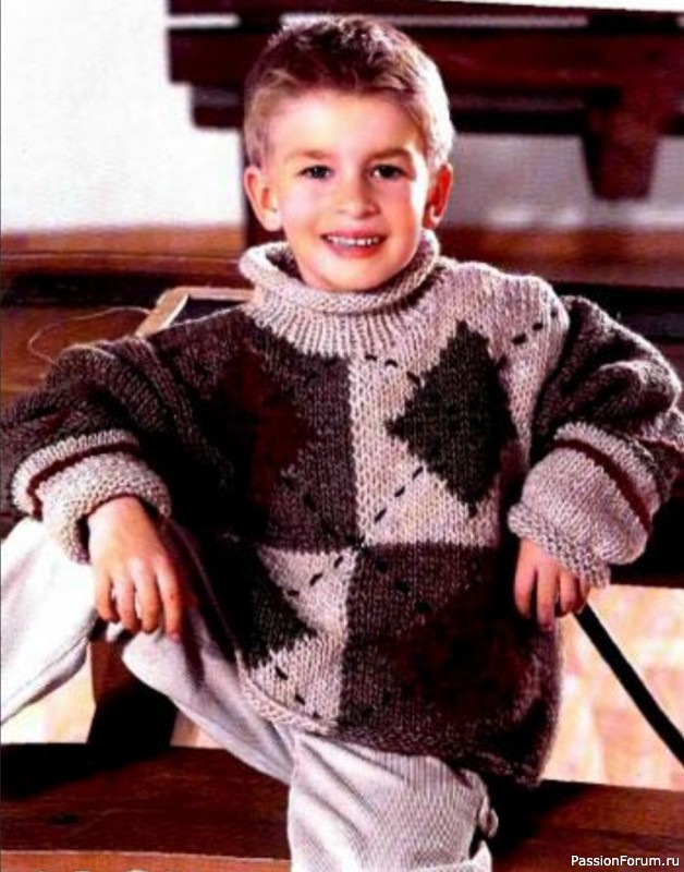 Детский пуловер с ромбами. Описание