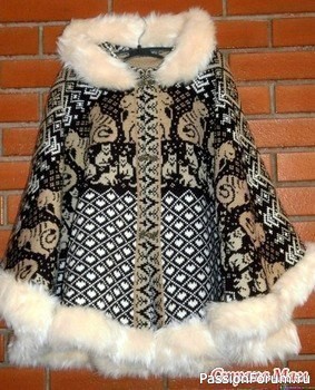 Пончо спицами техникой жаккард. Схемы