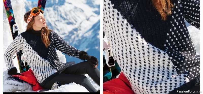 Черно-белый свитер с треугольной вставкой. Описание