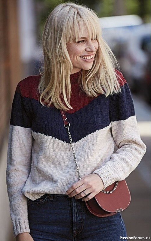 Джемпер с цветной кокеткой в полоску. Описание