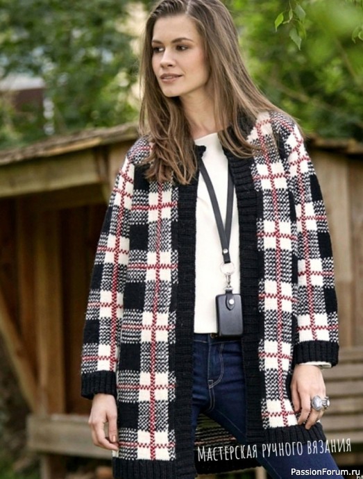 Жакет в клетку спицами