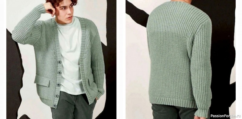 Мужской кардиган на пуговицах с V-образным вырезом