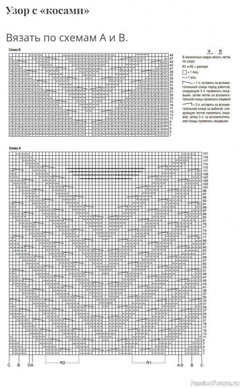 Джемпер с V-образным узором из кос