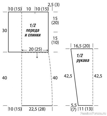 Пуловер с узорным верхом. Схема