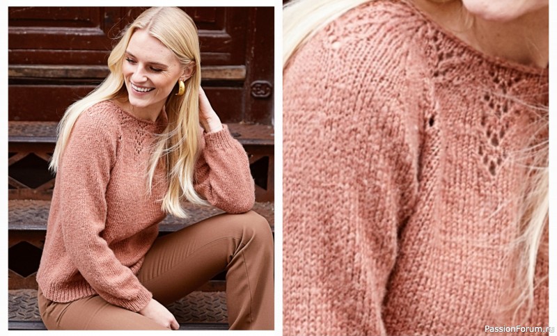 Джемпер-реглан с узорчатой кокеткой. Описание