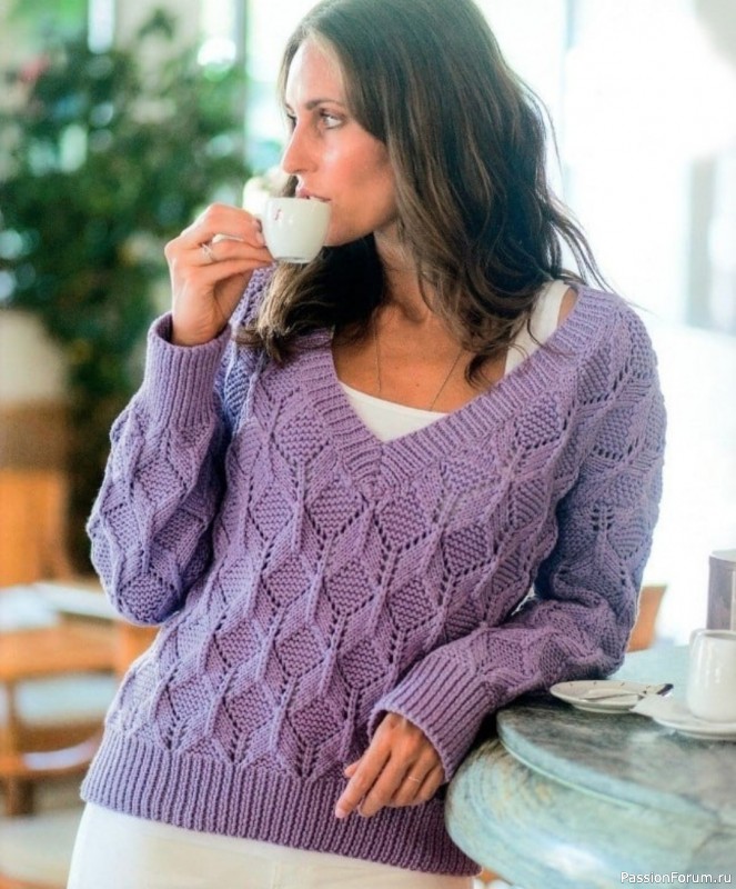 Пуловер с V-образным вырезом. Схема