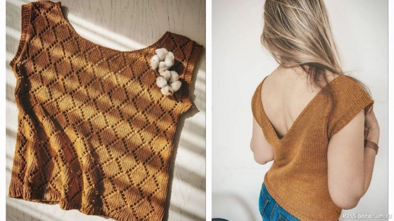 Вязаный топ с ажурным узором. Описание