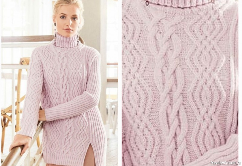 Свитер с узором из кос с ассиметричным низом